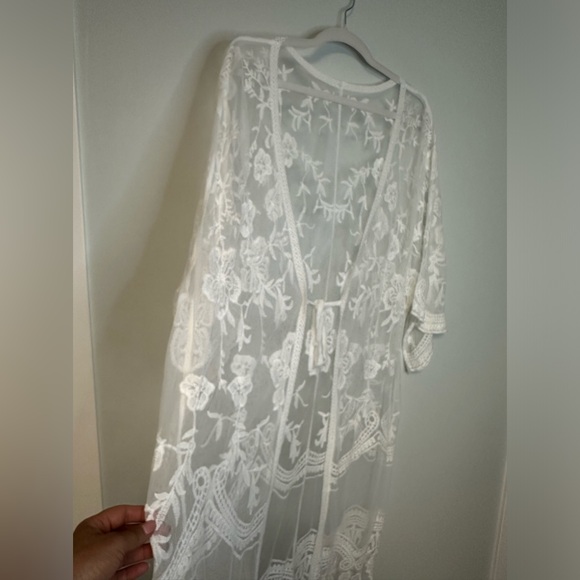 Boho Lace Cover Up Maxi White Beach Swimwear Summer  Duster Sexy Kimono - Picture 13 of 16
